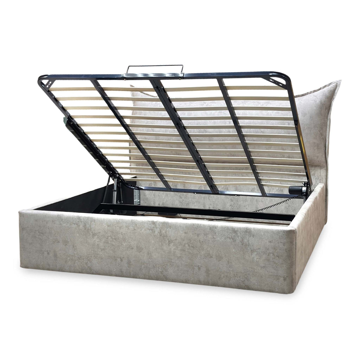 'Celestial' Allora Stone Grey Fabric Electric Ottoman Bed Frame - Super King