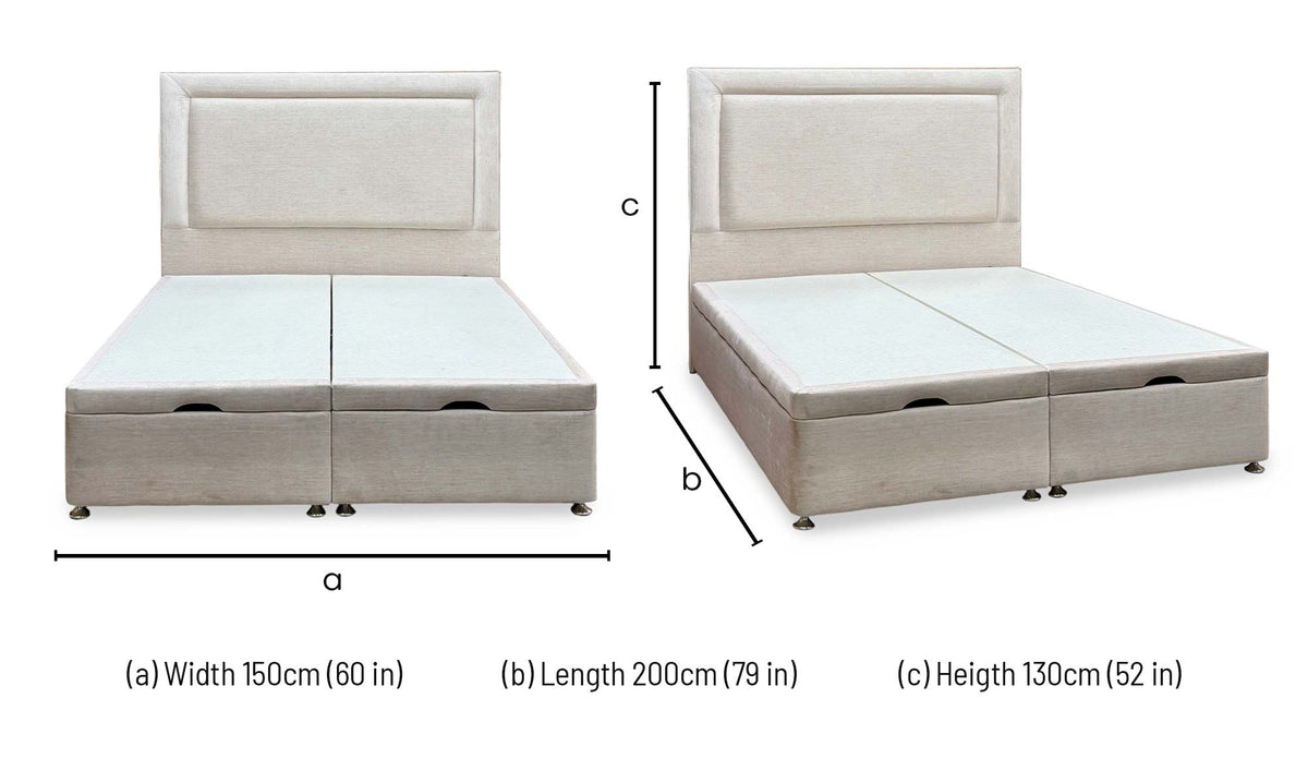 Artisan Collection ‘Foley’ 901 Sandstone Pearl Beige Fabric Standard Floor Standing Headboard + Double End Lift Ottoman Divan Base - King
