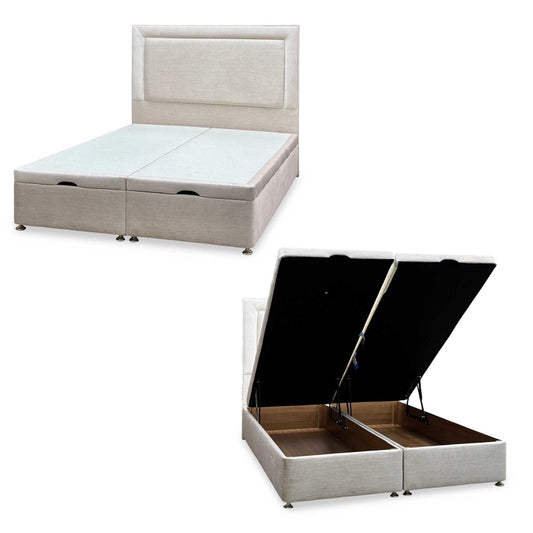 Artisan Collection ‘Foley’ 901 Sandstone Pearl Beige Fabric Standard Floor Standing Headboard + Double End Lift Ottoman Divan Base - King