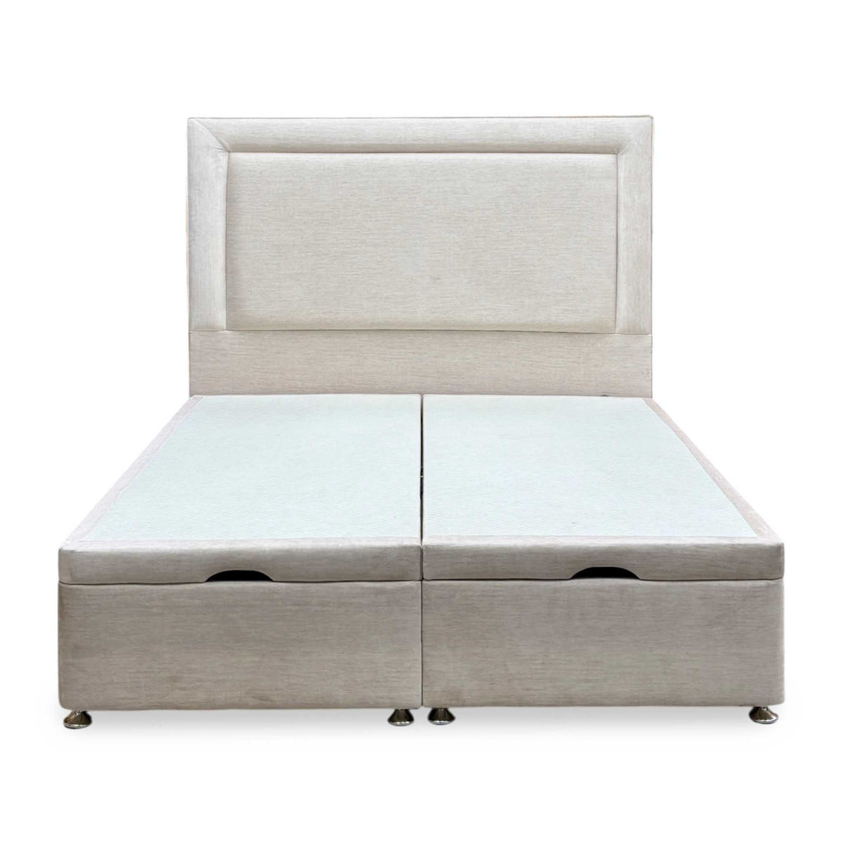 Artisan Collection ‘Foley’ 901 Sandstone Pearl Beige Fabric Standard Floor Standing Headboard + Double End Lift Ottoman Divan Base - King
