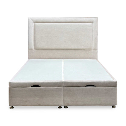Artisan Collection ‘Foley’ 901 Sandstone Pearl Beige Fabric Standard Floor Standing Headboard + Double End Lift Ottoman Divan Base - King