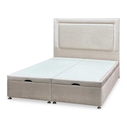 Artisan Collection ‘Foley’ 901 Sandstone Pearl Beige Fabric Standard Floor Standing Headboard + Double End Lift Ottoman Divan Base - King