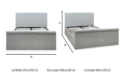 Stanley grey fabric small double ottoman bed dimensions: width 127cm, length 208cm, height 88cm