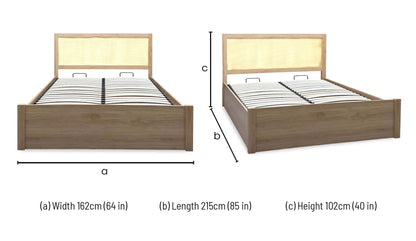Hamish oak king size end lift ottoman bed dimensions: width 162cm, length 215cm, height 102cm