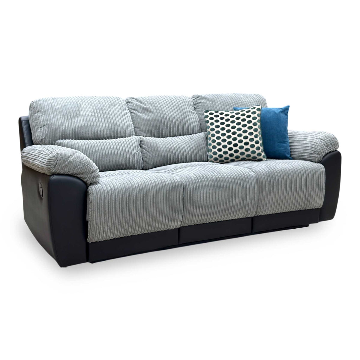 'Sienna’ Black: Grey Fabric: Faux Leather High Back 3 Seater Manual Recliner Sofa