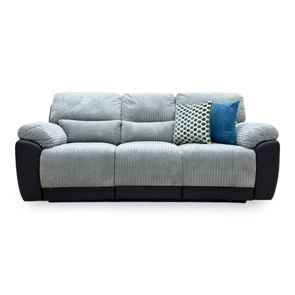'Sienna’ Black: Grey Fabric: Faux Leather High Back 3 Seater Manual Recliner Sofa