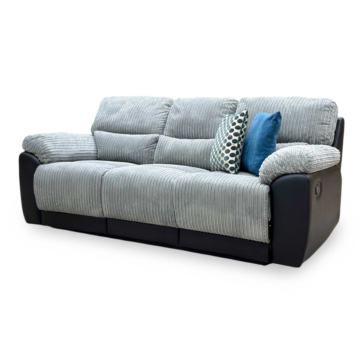 ‘Sienna’ Black_Grey Fabric_Faux Leather High Back 3 Seater Sofa