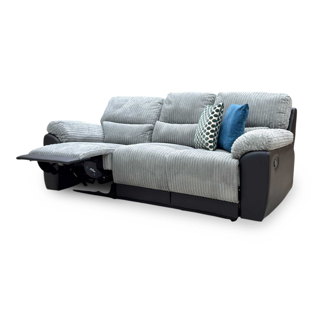 ‘Sienna’ Black_Grey Fabric_Faux Leather High Back 3 Seater Sofa