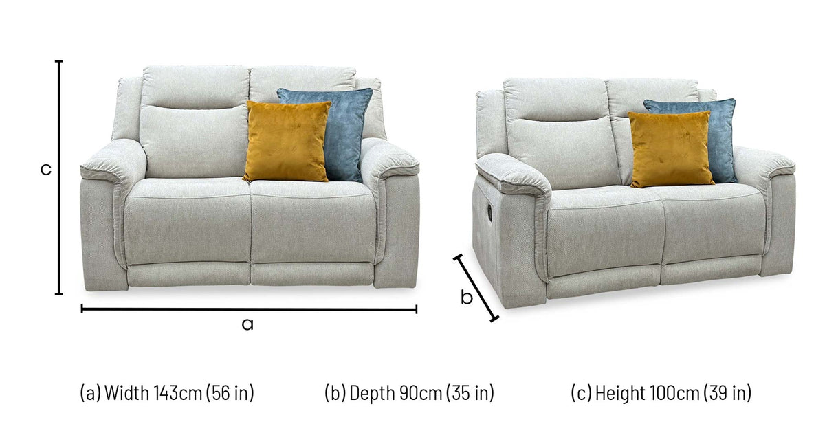 Miro natural fabric 2 seater manual recliner sofa dimensions: width 143cm, depth 90cm, height 100cm