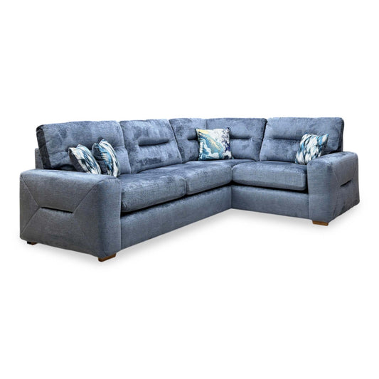 'Melrose' Blue Chenille Fabric Right Hand Double Arm Corner Group Sofa