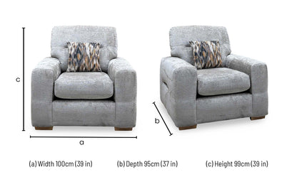 ‘Melrose’ Silver Chenille Fabric Armchair