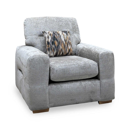 ‘Melrose’ Silver Chenille Fabric Armchair