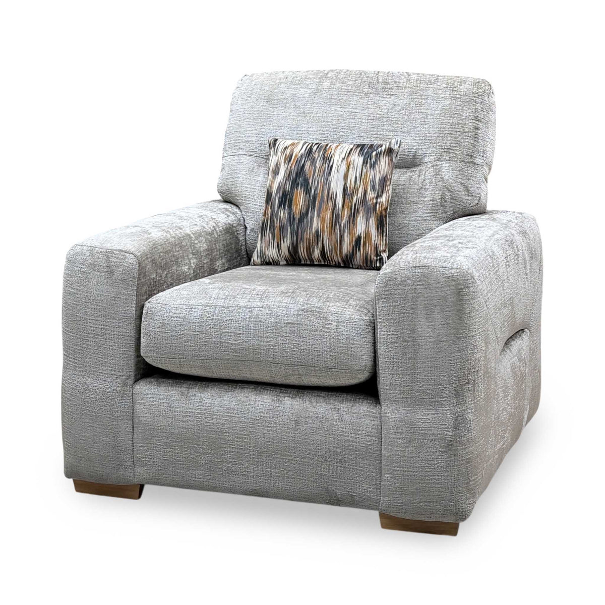 ‘Melrose’ Silver Chenille Fabric Armchair