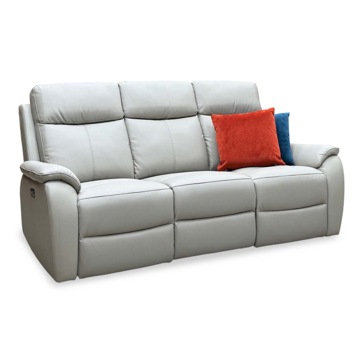 'Kingsmere' Pewter Grey Leather 3 Seater Power Recliner Sofa