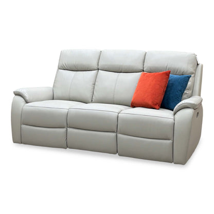 'Kingsmere' Pewter Grey Leather 3 Seater Power Recliner Sofa