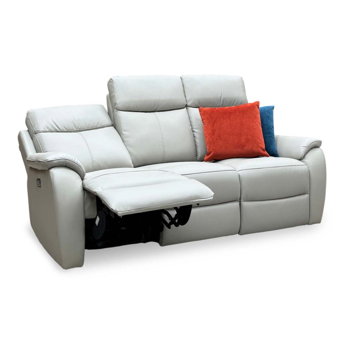 'Kingsmere' Pewter Grey Leather 3 Seater Power Recliner Sofa