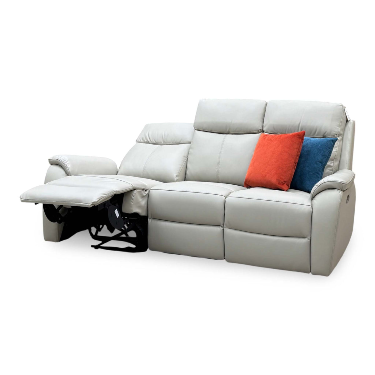 'Kingsmere' Pewter Grey Leather 3 Seater Power Recliner Sofa