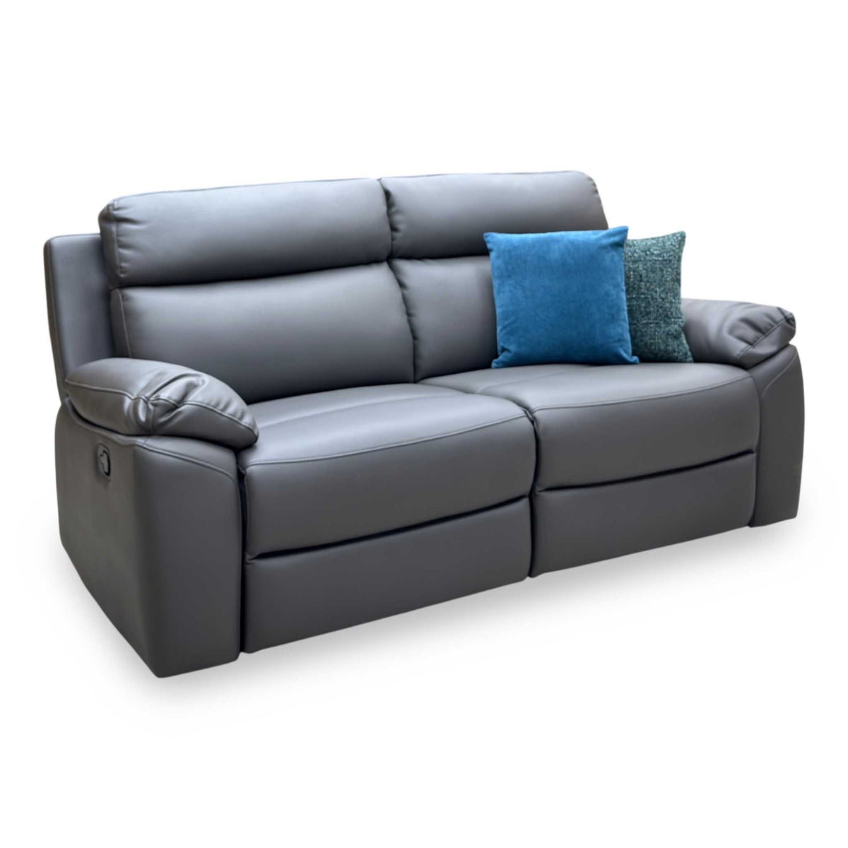 'Edison' Charcoal Grey Luxury Faux Leather 3 Seater Manual Recliner Sofa