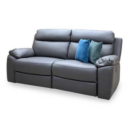 'Edison' Charcoal Grey Luxury Faux Leather 3 Seater Manual Recliner Sofa