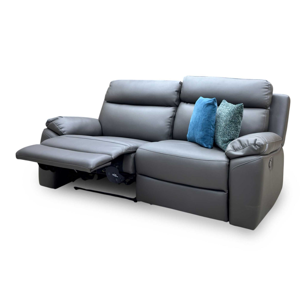 'Edison' Charcoal Grey Luxury Faux Leather 3 Seater Manual Recliner Sofa