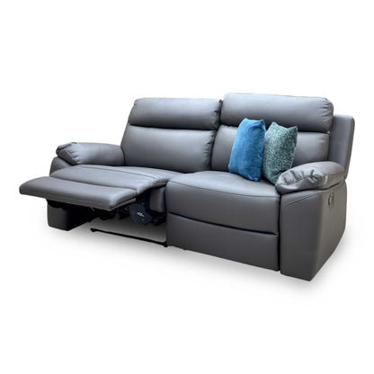 'Edison' Charcoal Grey Luxury Faux Leather 3 Seater Manual Recliner Sofa