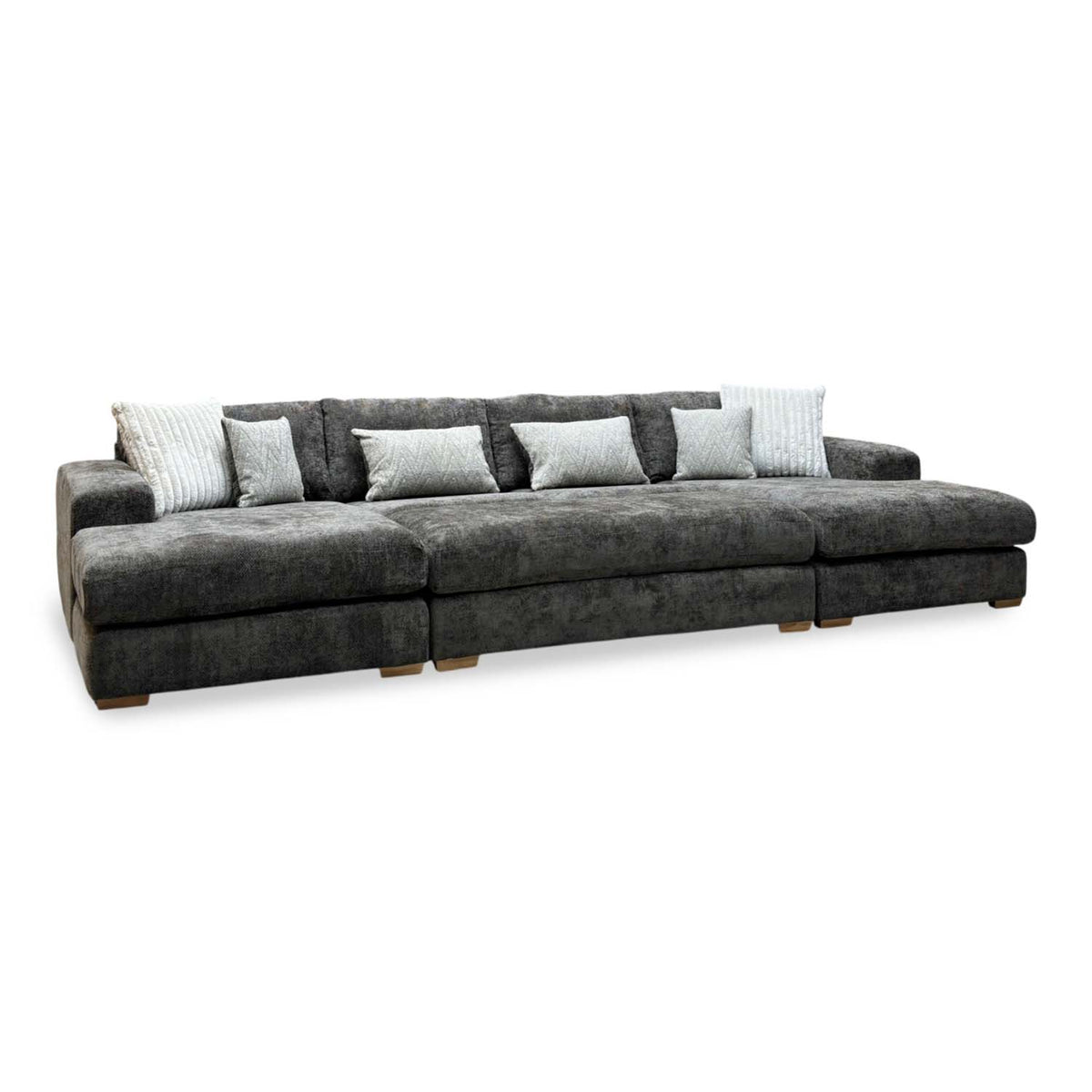 'Broadgate' Chocolate Brown Woven Fabric Large U-shape Modular Sofa with Footstool