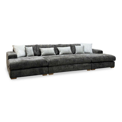 'Broadgate' Chocolate Brown Woven Fabric Large U-shape Modular Sofa with Footstool