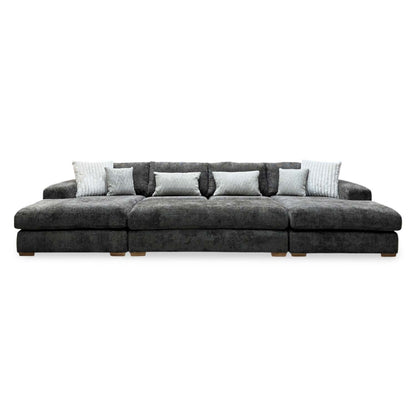 'Broadgate' Chocolate Brown Woven Fabric Large U-shape Modular Sofa with Footstool