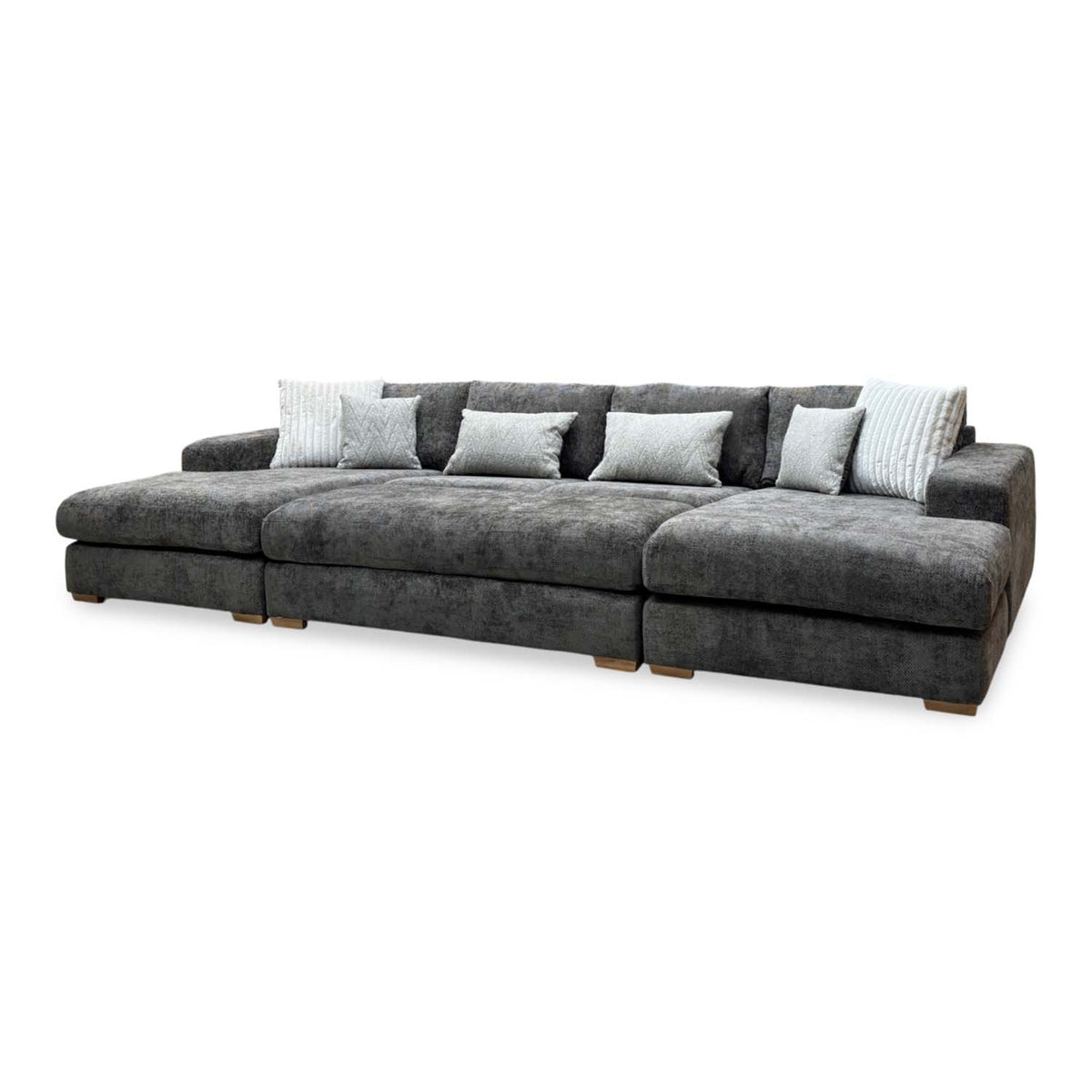 'Broadgate' Chocolate Brown Woven Fabric Large U-shape Modular Sofa with Footstool