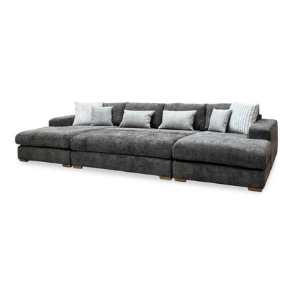 'Broadgate' Chocolate Brown Woven Fabric Large U-shape Modular Sofa with Footstool