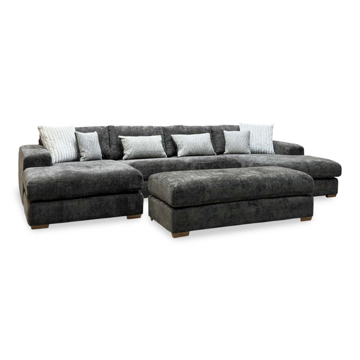 'Broadgate' Chocolate Brown Woven Fabric Large U-shape Modular Sofa with Footstool