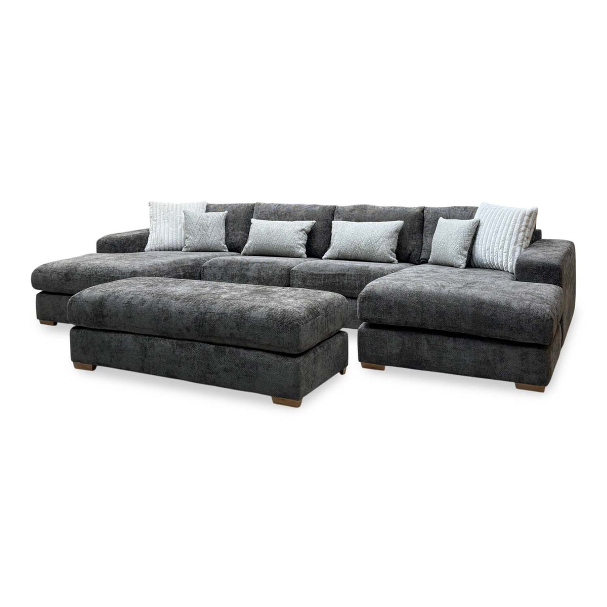 'Broadgate' Chocolate Brown Woven Fabric Large U-shape Modular Sofa with Footstool