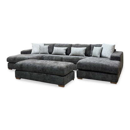 'Broadgate' Chocolate Brown Woven Fabric Large U-shape Modular Sofa with Footstool