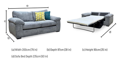 Amalfi’ Slate Grey Jumbo Cord Fabric Standard Back 3 Seater Sofa Bed