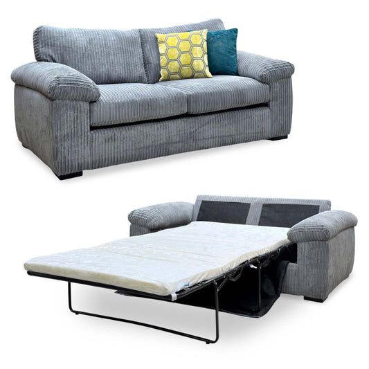 Amalfi’ Slate Grey Jumbo Cord Fabric Standard Back 3 Seater Sofa Bed