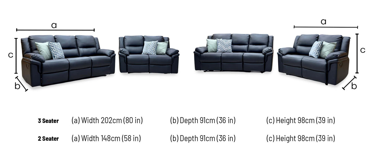 'Albion' Black Luxury Faux Leather 3 + 2 Seater High Back Manual Recliner Sofa Set