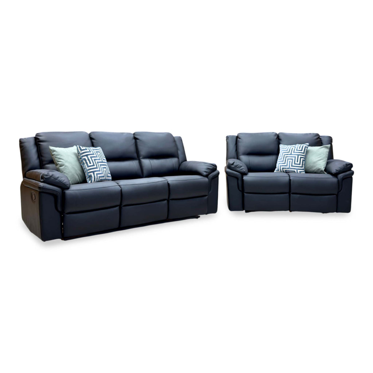 'Albion' Black Luxury Faux Leather 3 + 2 Seater High Back Manual Recliner Sofa Set