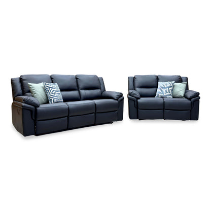 'Albion' Black Luxury Faux Leather 3 + 2 Seater High Back Manual Recliner Sofa Set