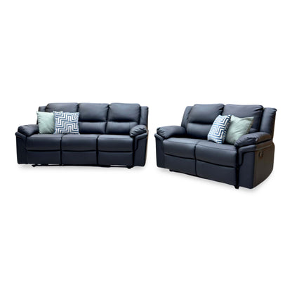 'Albion' Black Luxury Faux Leather 3 + 2 Seater High Back Manual Recliner Sofa Set