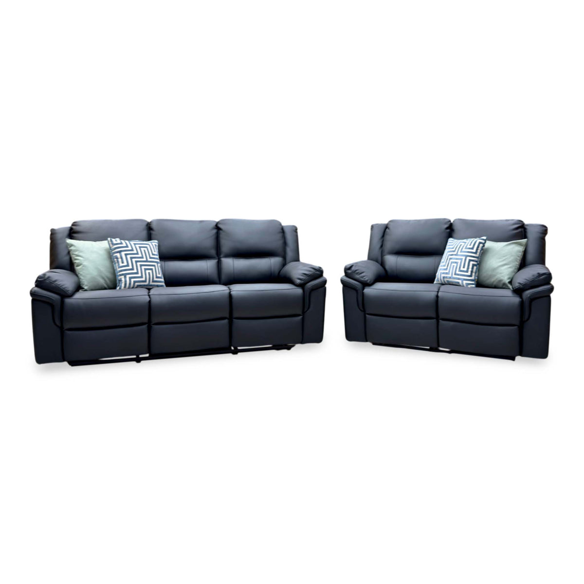 'Albion' Black Luxury Faux Leather 3 + 2 Seater High Back Manual Recliner Sofa Set
