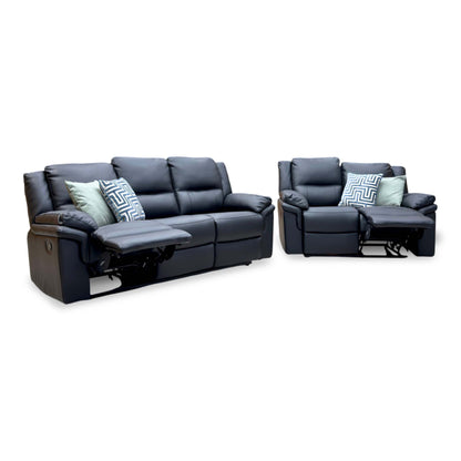 'Albion' Black Luxury Faux Leather 3 + 2 Seater High Back Manual Recliner Sofa Set