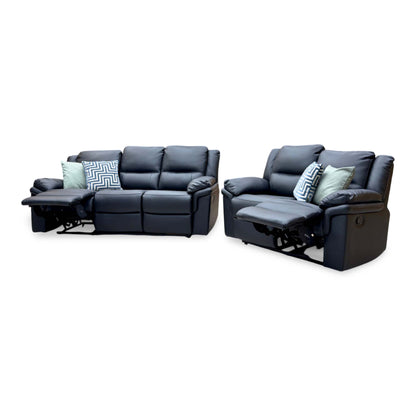 'Albion' Black Luxury Faux Leather 3 + 2 Seater High Back Manual Recliner Sofa Set