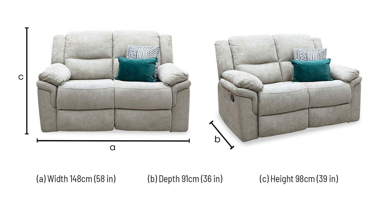 ‘Albion’ Natural Chunky Weave Fabric 2 Seater High Back Manual Recliner Sofa