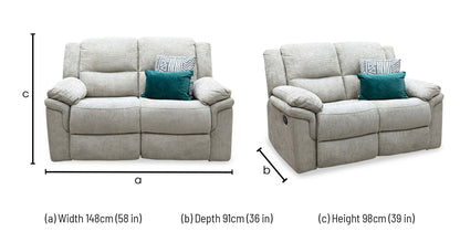 ‘Albion’ Natural Chunky Weave Fabric 2 Seater High Back Manual Recliner Sofa