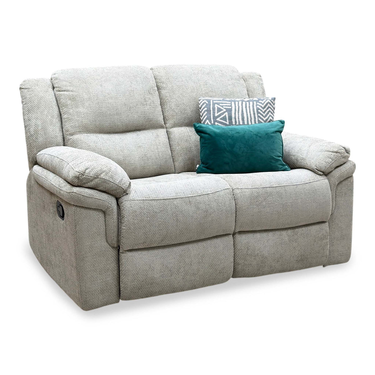 ‘Albion’ Natural Chunky Weave Fabric 2 Seater High Back Manual Recliner Sofa
