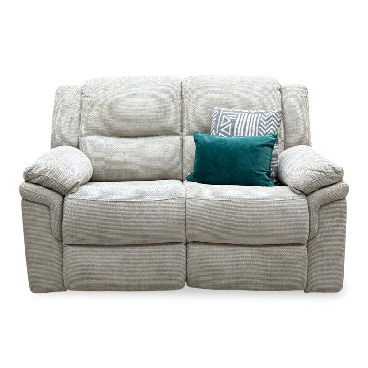 ‘Albion’ Natural Chunky Weave Fabric 2 Seater High Back Manual Recliner Sofa