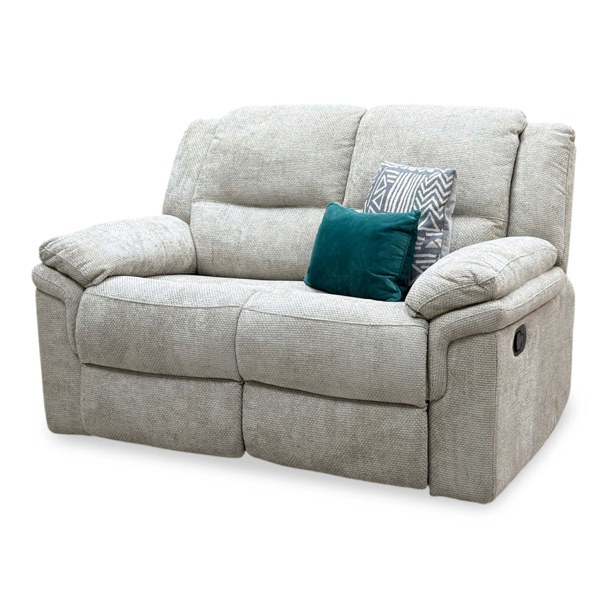 ‘Albion’ Natural Chunky Weave Fabric 2 Seater High Back Manual Recliner Sofa