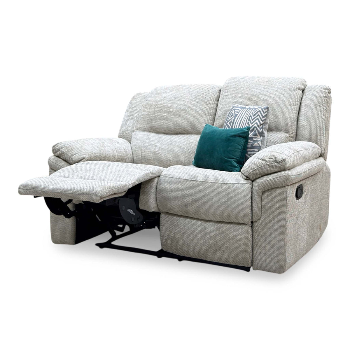 ‘Albion’ Natural Chunky Weave Fabric 2 Seater High Back Manual Recliner Sofa