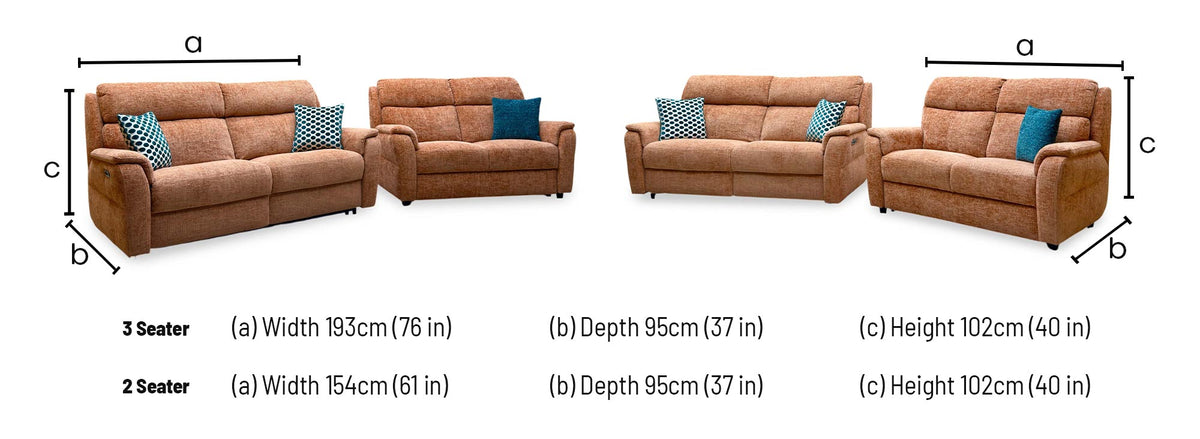 Nicoletti Vito sofa dimensions: 3 seater width 193cm, 2 seater width 154cm, both depth 95cm, height 102cm