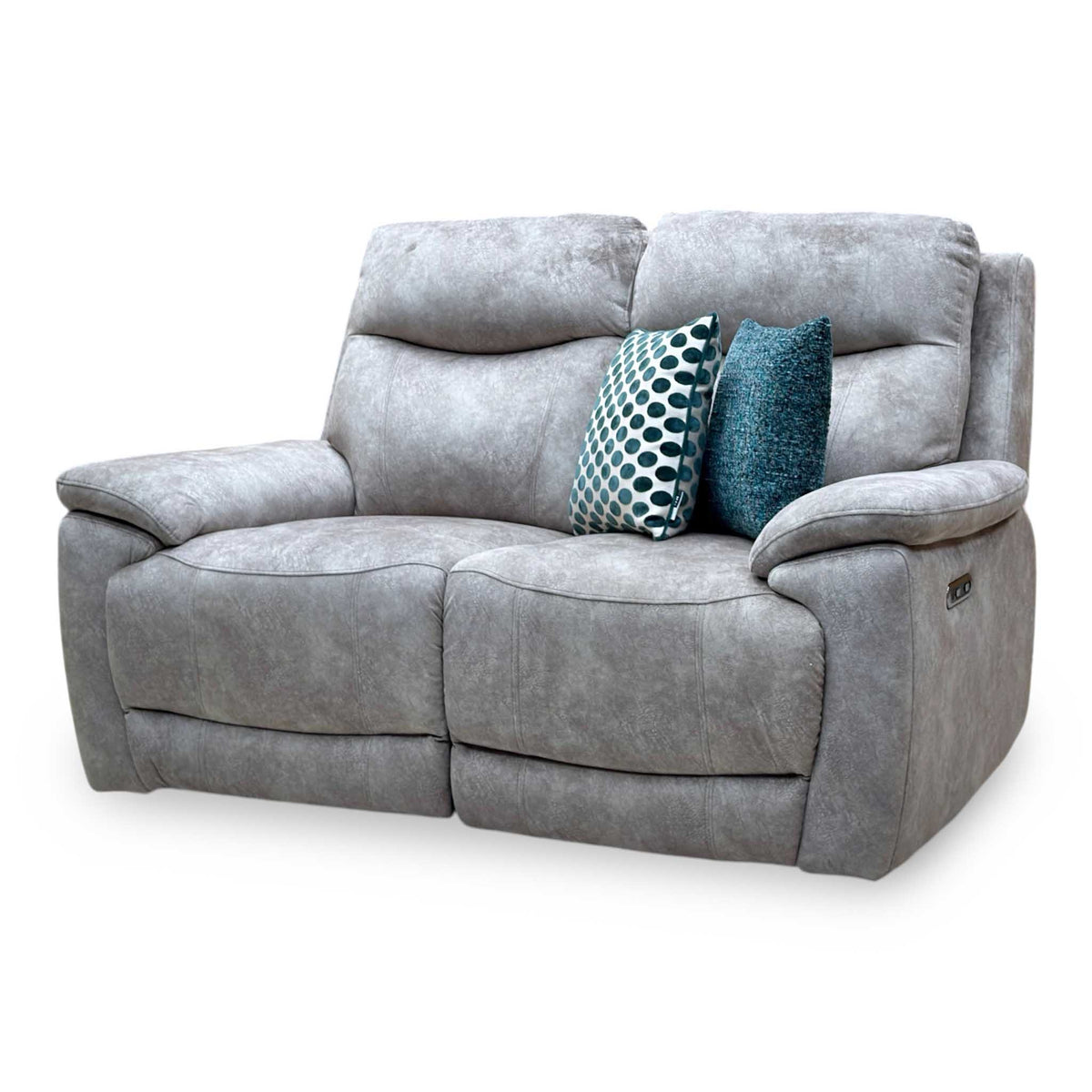 ‘Sloane’ Marble Charcoal Grey Velvet Fabric 2 Seater Power Recliner Sofa